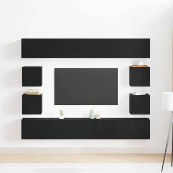6-teilige TV-Schränke Set Wandmontiert Schwarze Eiche Spanholz, Wandmontierte TV-Schränke 2 Stück Schwarze Eiche 30,5x30x30 cm, Schwarze Eiche Wandmontierter TV-Schrank 100x30x30 cm aus Spanholz