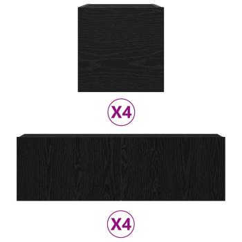6-teilige TV-Schränke Set Wandmontiert Schwarze Eiche Spanholz, Wandmontierte TV-Schränke 2 Stück Schwarze Eiche 30,5x30x30 cm, Schwarze Eiche Wandmontierter TV-Schrank 100x30x30 cm aus Spanholz