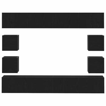 6-teilige TV-Schränke Set Wandmontiert Schwarze Eiche Spanholz, Wandmontierte TV-Schränke 2 Stück Schwarze Eiche 30,5x30x30 cm, Schwarze Eiche Wandmontierter TV-Schrank 100x30x30 cm aus Spanholz
