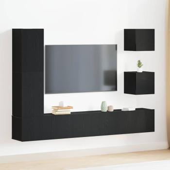 ARDEBO.de - 6-teiliges TV-Schrank-Set Schwarze Eiche Holzwerkstoff, Wandmontierte TV-Schränke 2 Stück Schwarze Eiche 30,5x30x30 cm, TV-Schrank Schwarze Eiche 30,5x30x110 cm Holzwerkstoff, Schwarzer Eichen-Wand-TV-Schrank 100x30x30 cm aus Holzwerkstoff