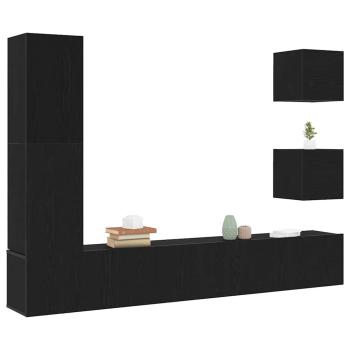 6-teiliges TV-Schrank-Set Schwarze Eiche Holzwerkstoff, Wandmontierte TV-Schränke 2 Stück Schwarze Eiche 30,5x30x30 cm, TV-Schrank Schwarze Eiche 30,5x30x110 cm Holzwerkstoff, Schwarzer Eichen-Wand-TV-Schrank 100x30x30 cm aus Holzwerkstoff