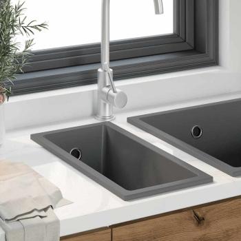 Küchenspülbecken aus grauem Granit mit Überlaufloch
