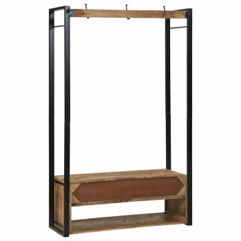 Kleiderständer mit Haken und Regalen 110x40x179 cm Massives raues Mangoholz