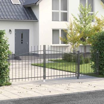 ARDEBO.de - Gartentor mit Spear-Top Grau 150x400 cm Stahl