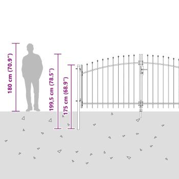 Gartentor mit Spear-Top Grau 150x400 cm Stahl