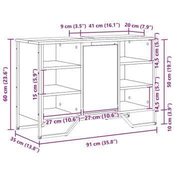 Waschbeckenschrank Schwarz Eichen-Optik 91 x 35 x 60 cm