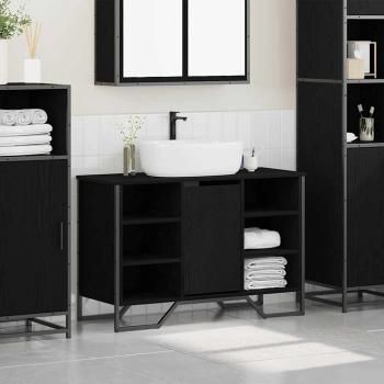 Waschbecken Schrank Schwarz Eiche 91x35x60 cm Holzwerkstoff