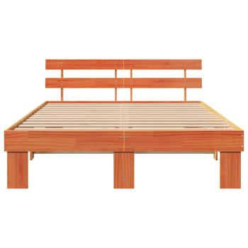 Bettgestell mit Kopfteil Wachsbraun 140x200 cm Massivholz Kiefer