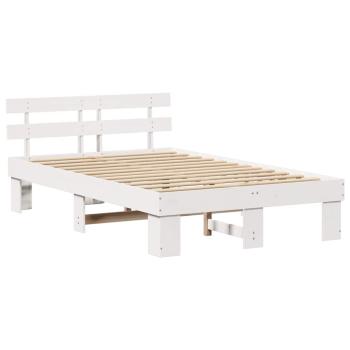 Bettgestell mit Kopfteil Weiß 140x190 cm Massivholz Kiefer