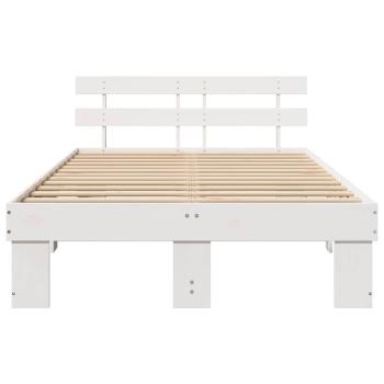 Bettgestell mit Kopfteil Weiß 135x190 cm Massivholz Kiefer