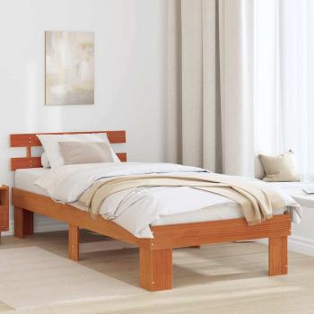 ARDEBO.de - Bettgestell mit Kopfteil Wachsbrown 80x200 cm Massivholz Kiefer