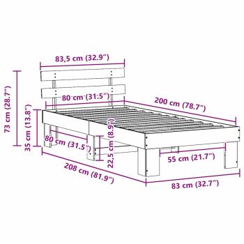 Bettgestell mit Kopfteil Wachsbrown 80x200 cm Massivholz Kiefer