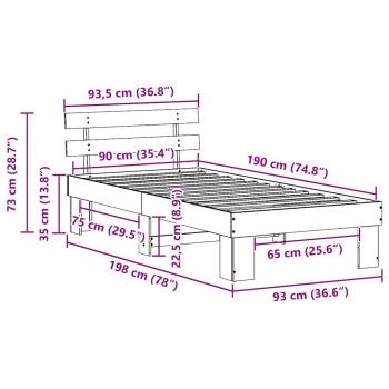 Bettgestell mit Kopfteil Wachsbrown 90x190 cm Massivholz Kiefer