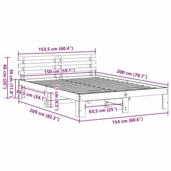 Weißes Holz-Bettgestell Weiß Holz 150 x 200 cm Langlebig