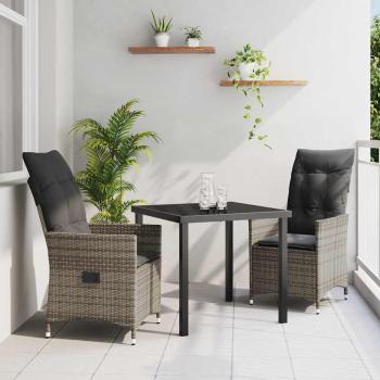 ARDEBO.de - 3-teiliges Garten-Esszimmer-Set mit Kissen Grau Poly-Rattan