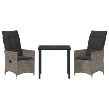 3-teiliges Garten-Esszimmer-Set mit Kissen Grau Poly-Rattan
