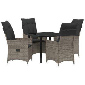 5-teiliges Garten-Dining-Set mit Kissen Graues Poly-Rattan