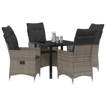 5-teiliges Garten-Dining-Set mit Kissen Graues Poly-Rattan