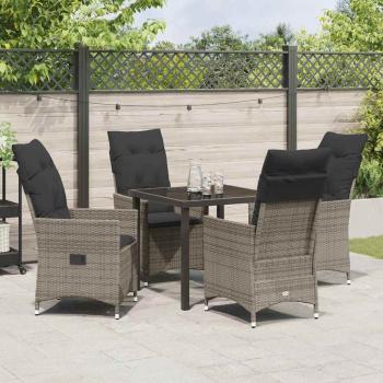 5-teiliges Garten-Dining-Set mit Kissen Graues Poly-Rattan