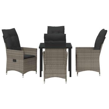 5-teiliges Garten-Dining-Set mit Kissen Graues Poly-Rattan