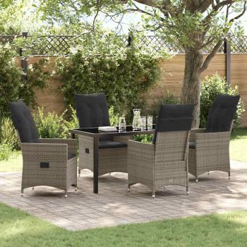ARDEBO.de - 5-teiliges Gartentisch-Set mit Kissen Grau Poly-Rattan