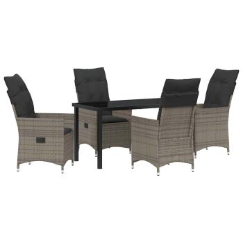 5-teiliges Gartentisch-Set mit Kissen Grau Poly-Rattan