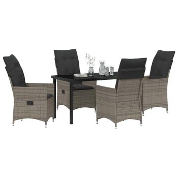 5-teiliges Gartentisch-Set mit Kissen Grau Poly-Rattan