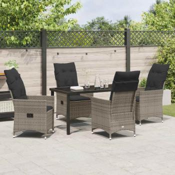 5-teiliges Gartentisch-Set mit Kissen Grau Poly-Rattan