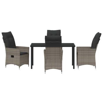 5-teiliges Gartentisch-Set mit Kissen Grau Poly-Rattan