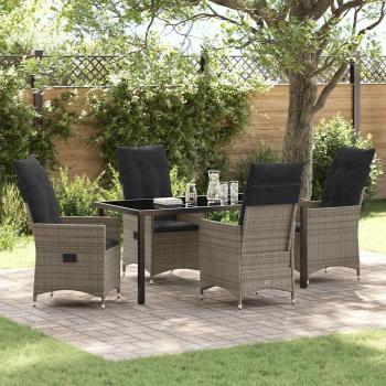 ARDEBO.de - 5-teiliges Garten-Dining-Set mit Kissen Grau aus Poly-Rattan
