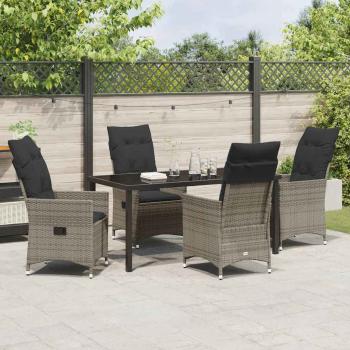 5-teiliges Garten-Dining-Set mit Kissen Grau aus Poly-Rattan