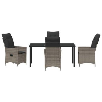 5-teiliges Garten-Dining-Set mit Kissen Grau aus Poly-Rattan