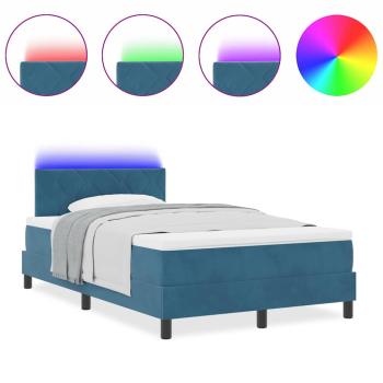 LED Boxspringbett mit Matratze Dunkelblau 120x200 cm Samt