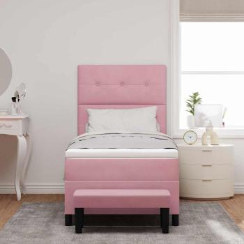 Boxspringbett mit Matratze & Bank Pink 100x200 cm Samt