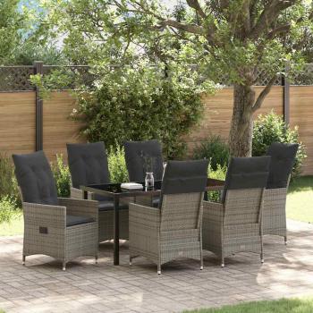 ARDEBO.de - 7-teilige Garten-Essgruppe mit Kissen Grau Poly-Rattan