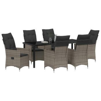 7-teiliges Garten-Esszimmer Set mit Kissen Grau Poly-Rattan