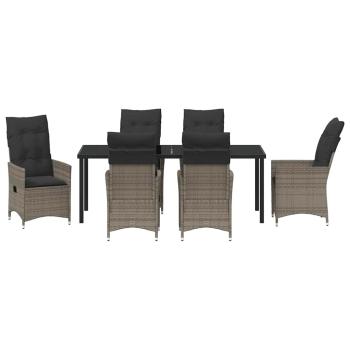 7-teiliges Garten-Esszimmer Set mit Kissen Grau Poly-Rattan