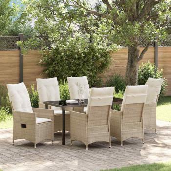 ARDEBO.de - 7-teiliges Garten-Esszimmer-Set mit Kissen, Beige Poly-Rattan