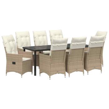 Garten Essgruppe 9 stk. Beige Poly-Rattan