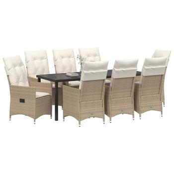 Garten Essgruppe 9 stk. Beige Poly-Rattan