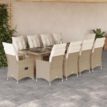 ARDEBO.de - 11-tlg. Garten-Bistro-Set mit Kissen Beige Poly Rattan