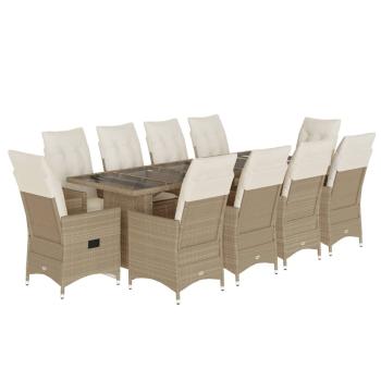 11-tlg. Garten-Bistro-Set mit Kissen Beige Poly Rattan