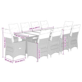 11-tlg. Garten-Bistro-Set mit Kissen Beige Poly Rattan