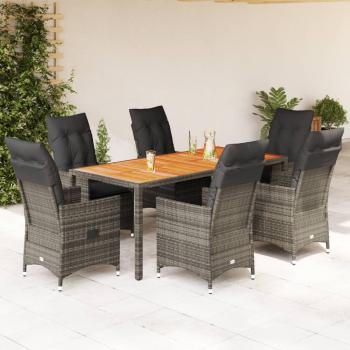 ARDEBO.de - 7-tlg. Garten-Essgruppe mit Kissen Grau Poly Rattan