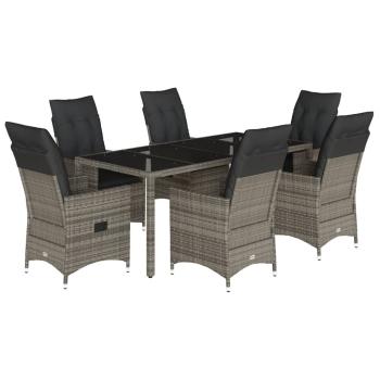 7-tlg. Garten-Essgruppe mit Kissen Grau Poly Rattan