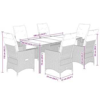 7-tlg. Garten-Essgruppe mit Kissen Grau Poly Rattan