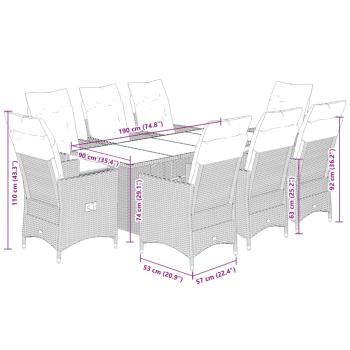 9-tlg. Garten-Essgruppe mit Kissen Grau Poly Rattan