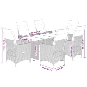 7-tlg. Garten-Essgruppe mit Kissen Grau Poly Rattan