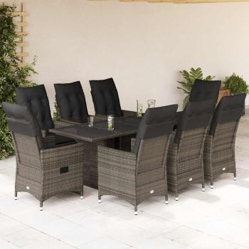 ARDEBO.de - 9-tlg. Garten-Essgruppe mit Kissen Grau Poly Rattan
