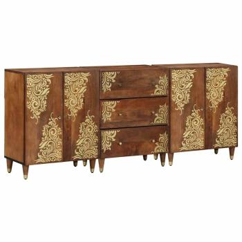 ARDEBO.de - 3-teiliges Badezimmermöbel Set aus massivem, grobem Mangoholz, Sideboard 60x33x75 cm aus massivem Mangoholz
